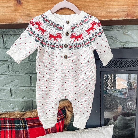 Hanna Anderson | Fair Isle Christmas Knit Romper, 0-3 months - Picture 2 of 3